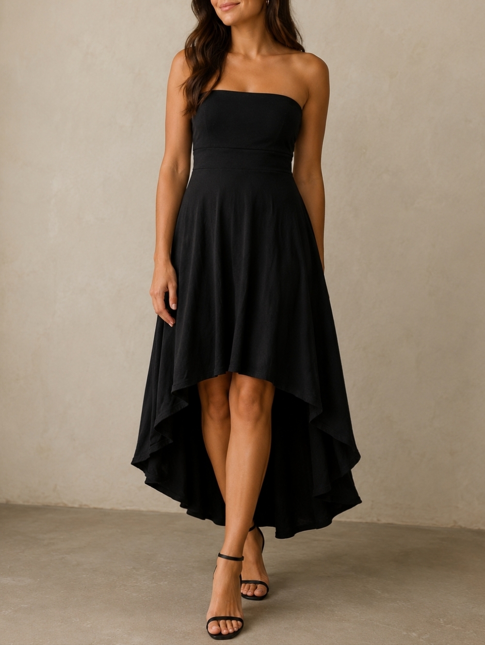 Black Strapless High-Low Dress